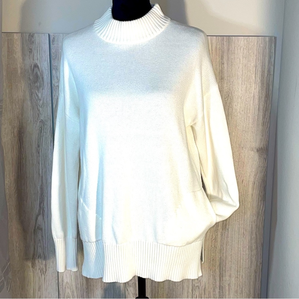 Elliott Lauren Elegant Cream Long Sleeve Mock Turtleneck Sweater w/Pockets S